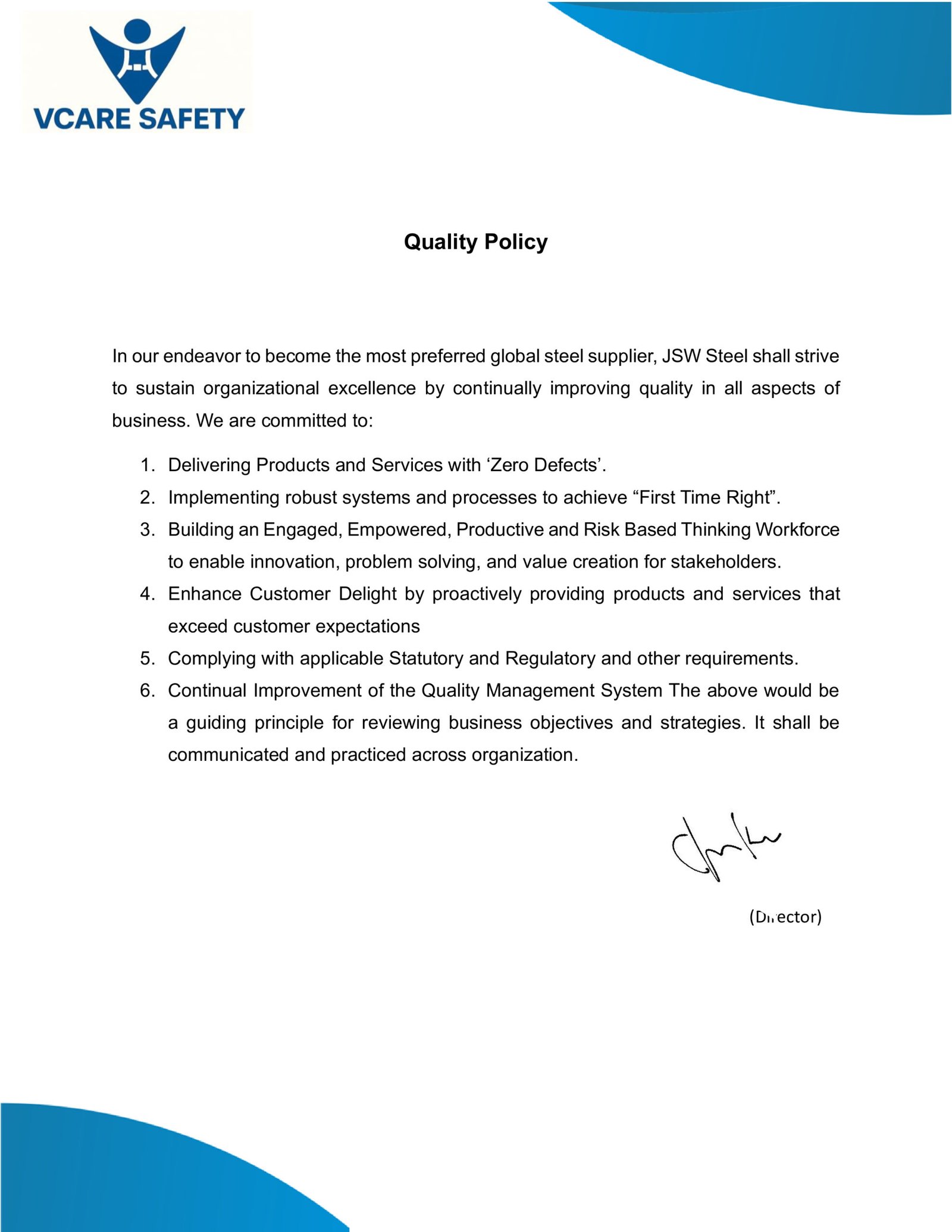 Quality Policy – VCARE SAFETY TRAINING AND CONSULTANT